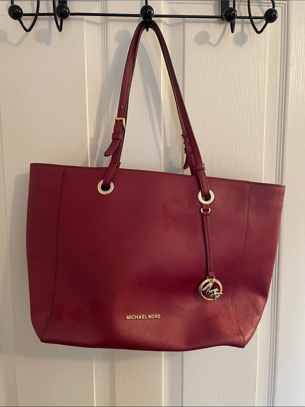 Michael Kors Wine Leather Tote with Gold Hardware